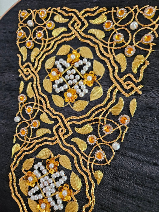 Hand goldwork embroidered fancy bodice front