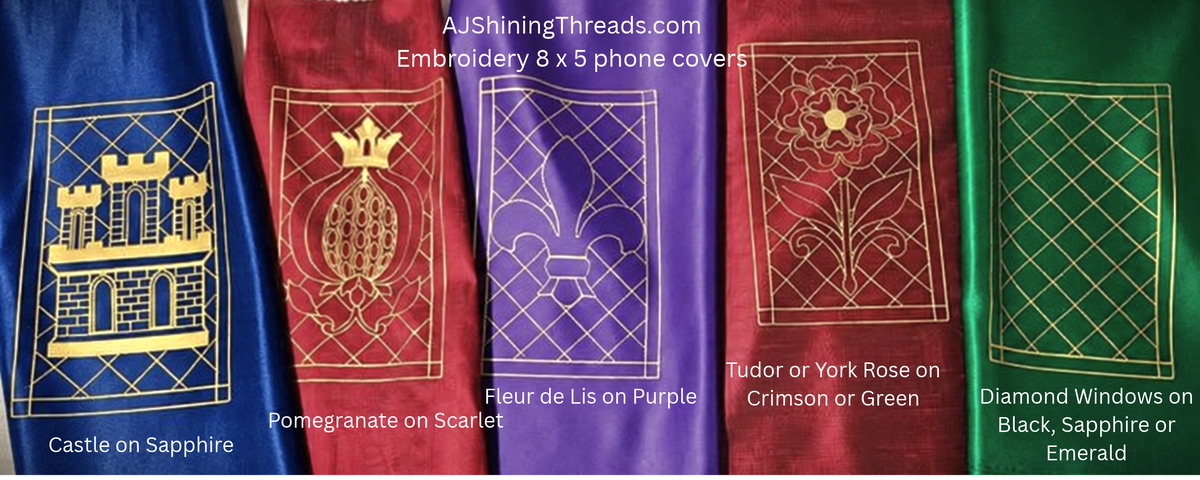 Set of Four Phone Cover Gold/Silverwork Embroidery Kits on Silk