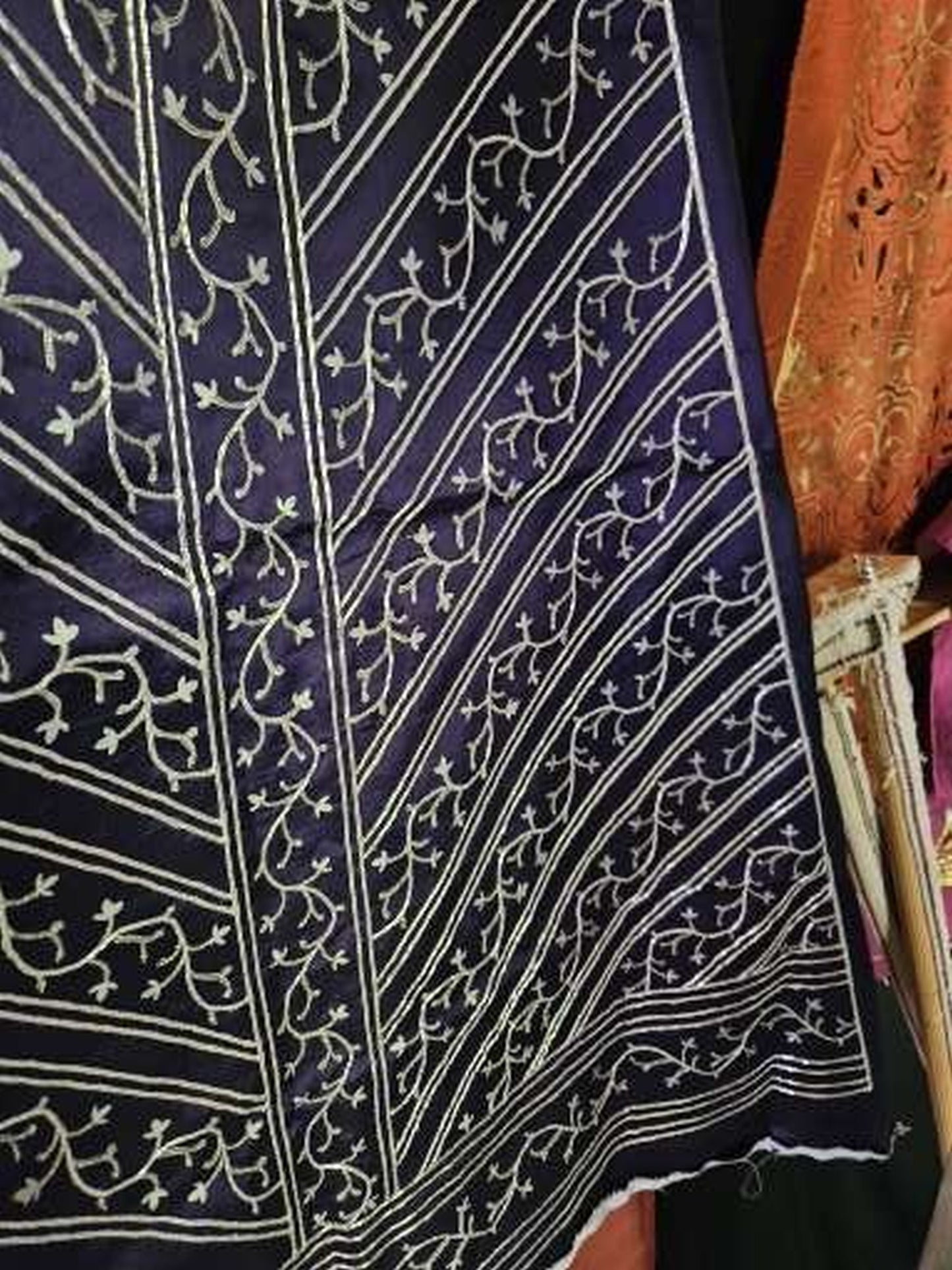 Hand Silverwork Vines underskirt panel, bodice front and sleeve lowers