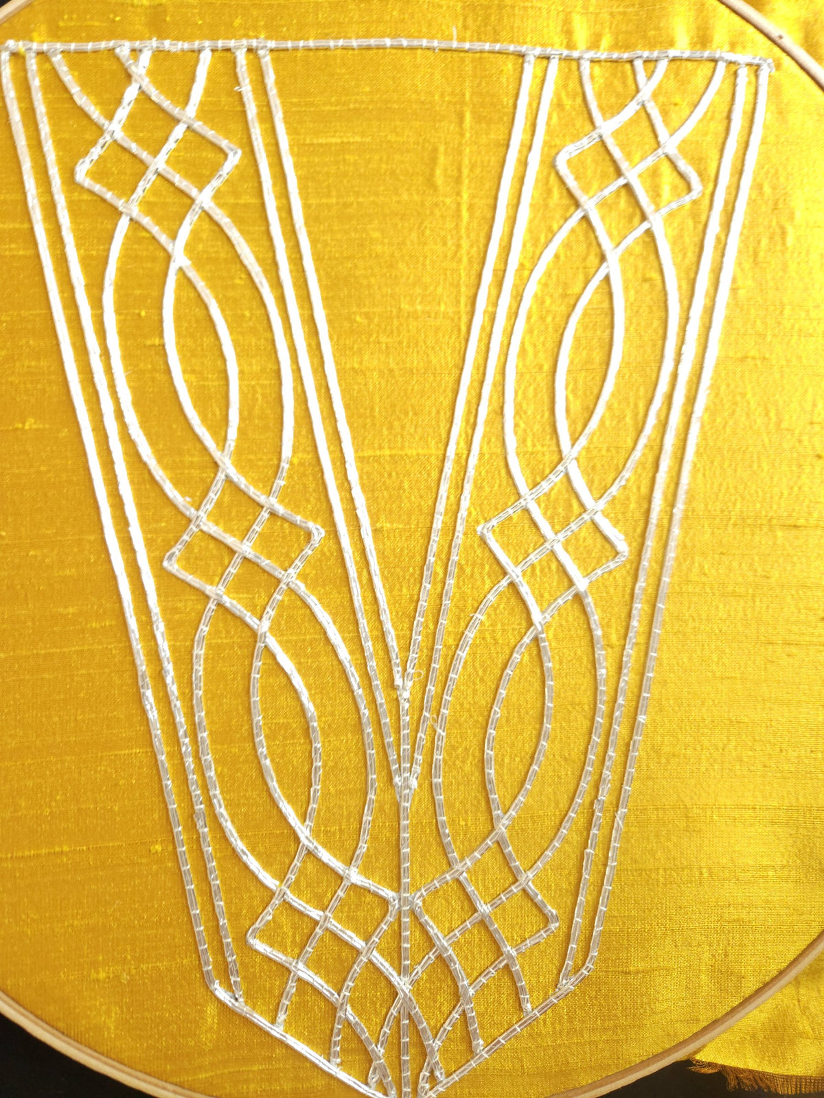 Hand goldwork embroidered fancy bodice front