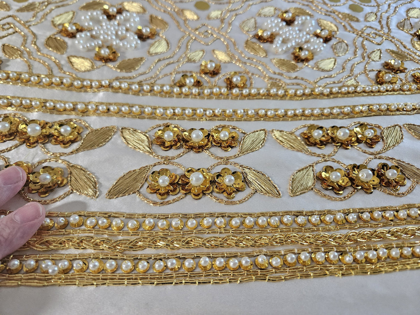 Queen Katherine Parr replica set on Cream Duchess Silk Satin
