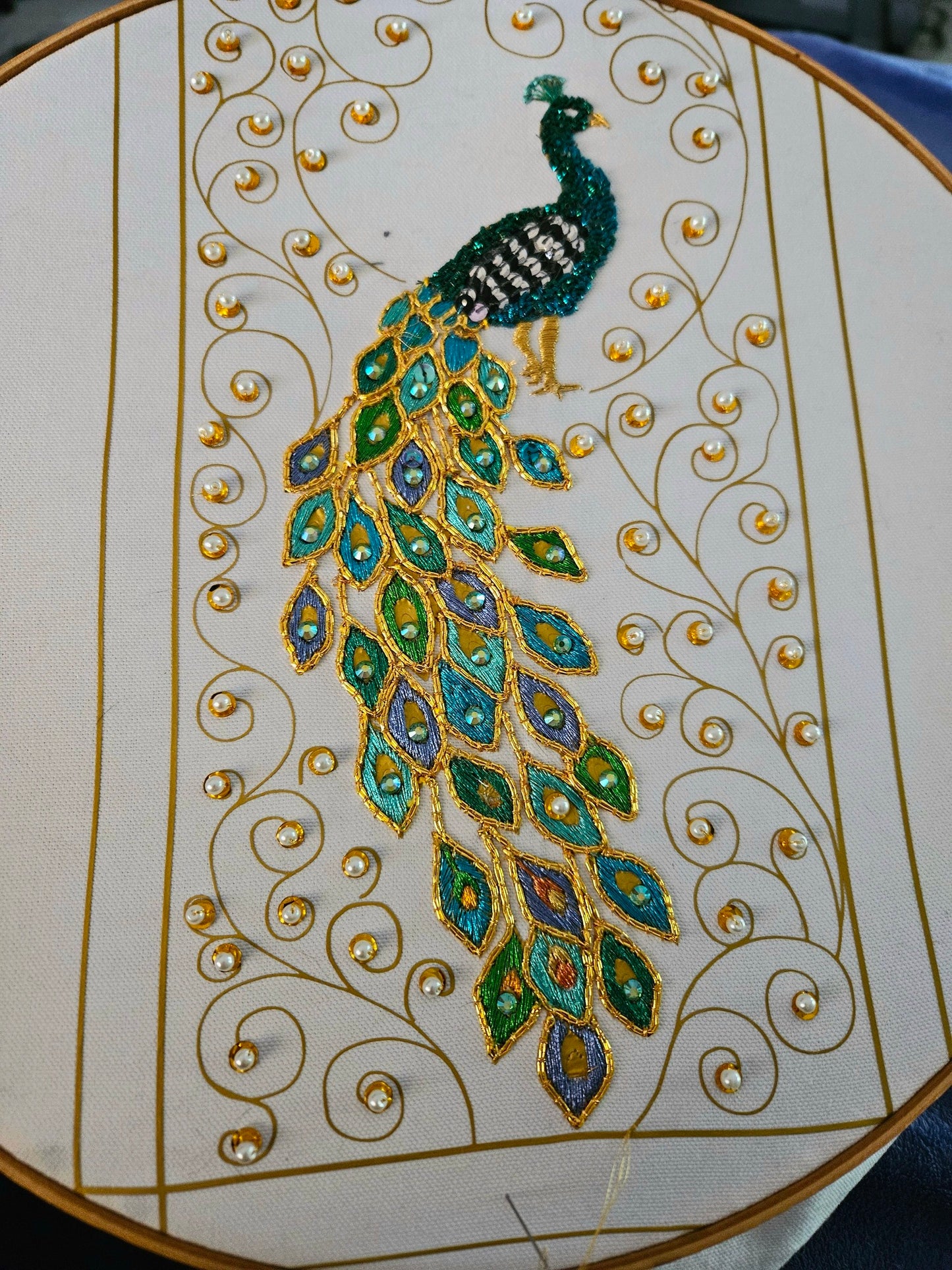 Peacock Embroidery Kit — Goldwork and Rare Shaded Silver Leaf Thread