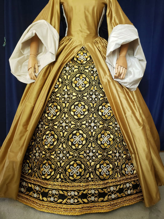 Queen Katherine Parr replica hand embroidered underskirt panel with gems pearls and spangles