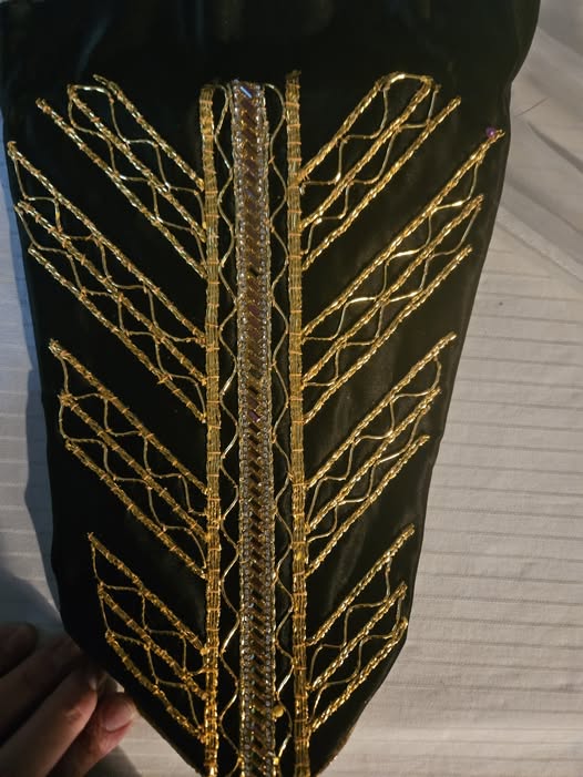 Hand goldwork embroidered fancy bodice front