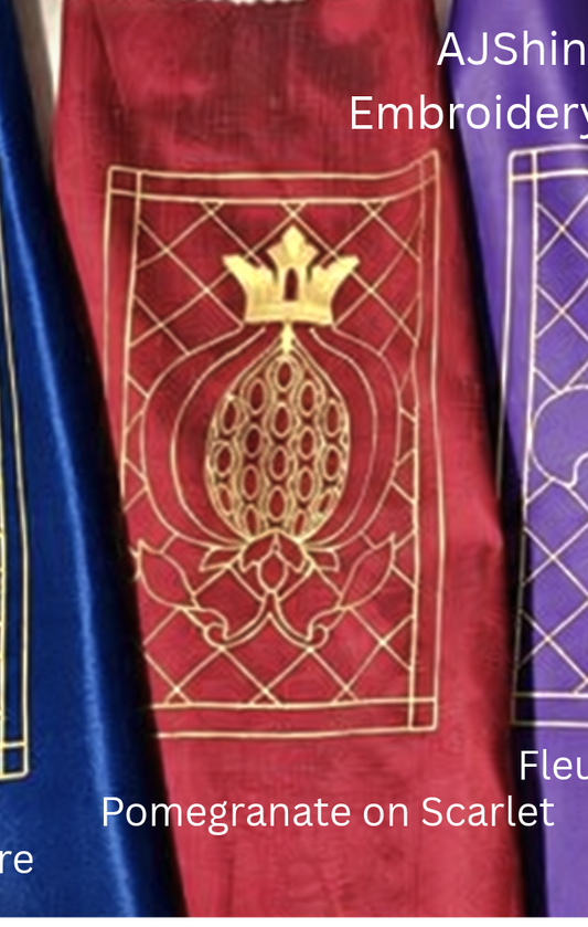 Royal Pomegranate phone cover embroidery kit on scarlet silk