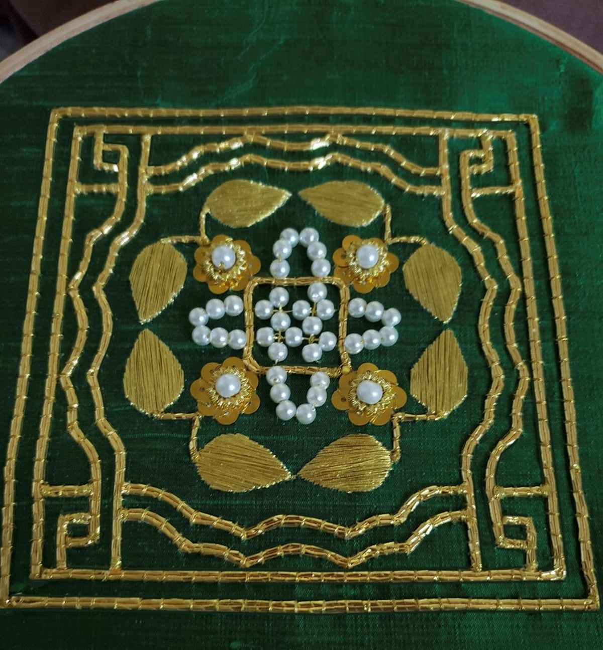 Flowers & Pearls Set of two Goldwork embroidery kits (black or green fabric)