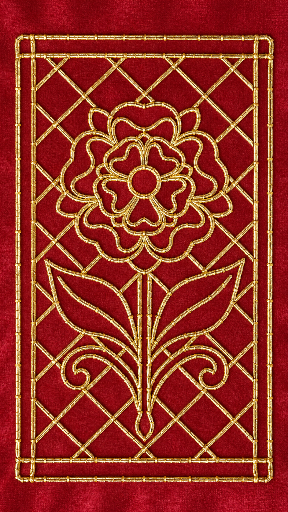 Tudor Rose Phone Cover Embroidery Kit on Crimson